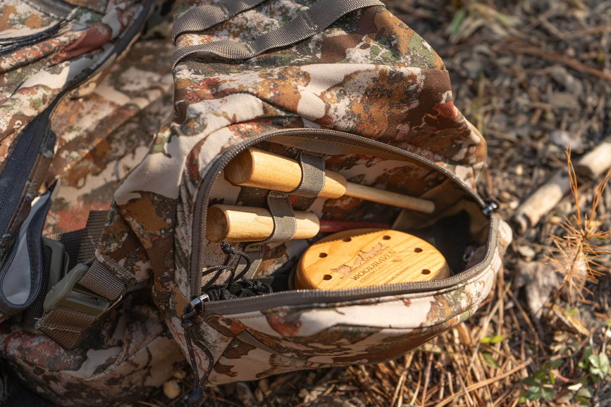 First Lite Treeline Turkey Vest with its pocket open